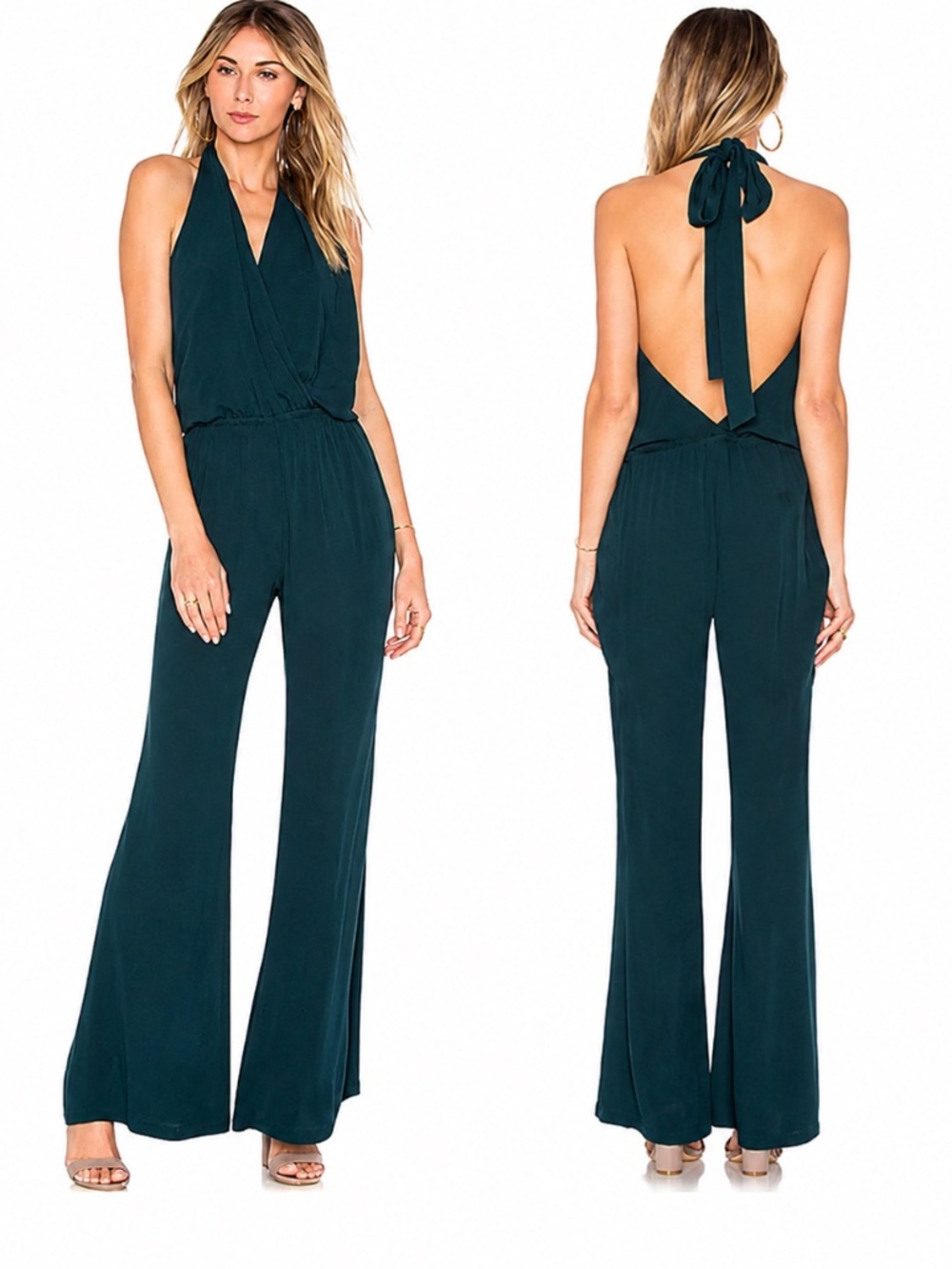 Indah Black Smoke Jumpsuit Wide Leg Halter